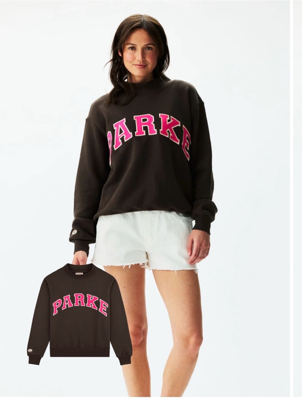 Parke Crewneck Sweatshirt in Black with Hot Pink Lettering